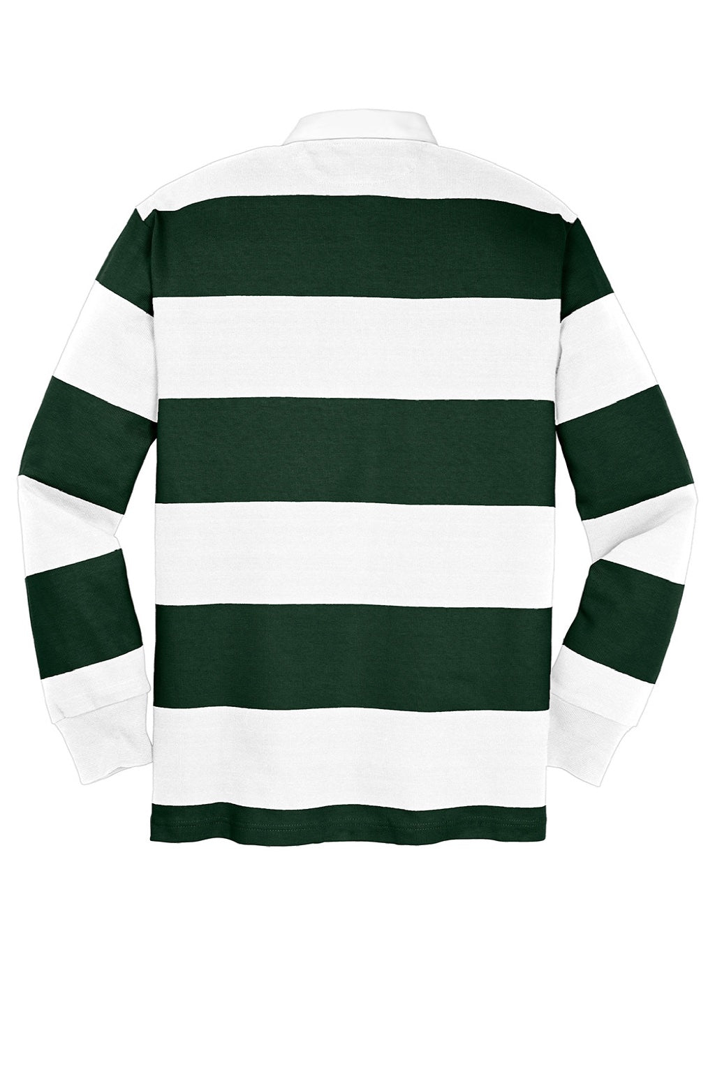 Sport-Tek Mens Classic Rugby Long Sleeve Polo Shirt - Forest Green/White