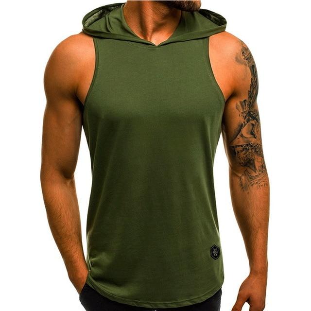 Men's Sleeveless Hooded Tops Streetwear Men Tank Tops