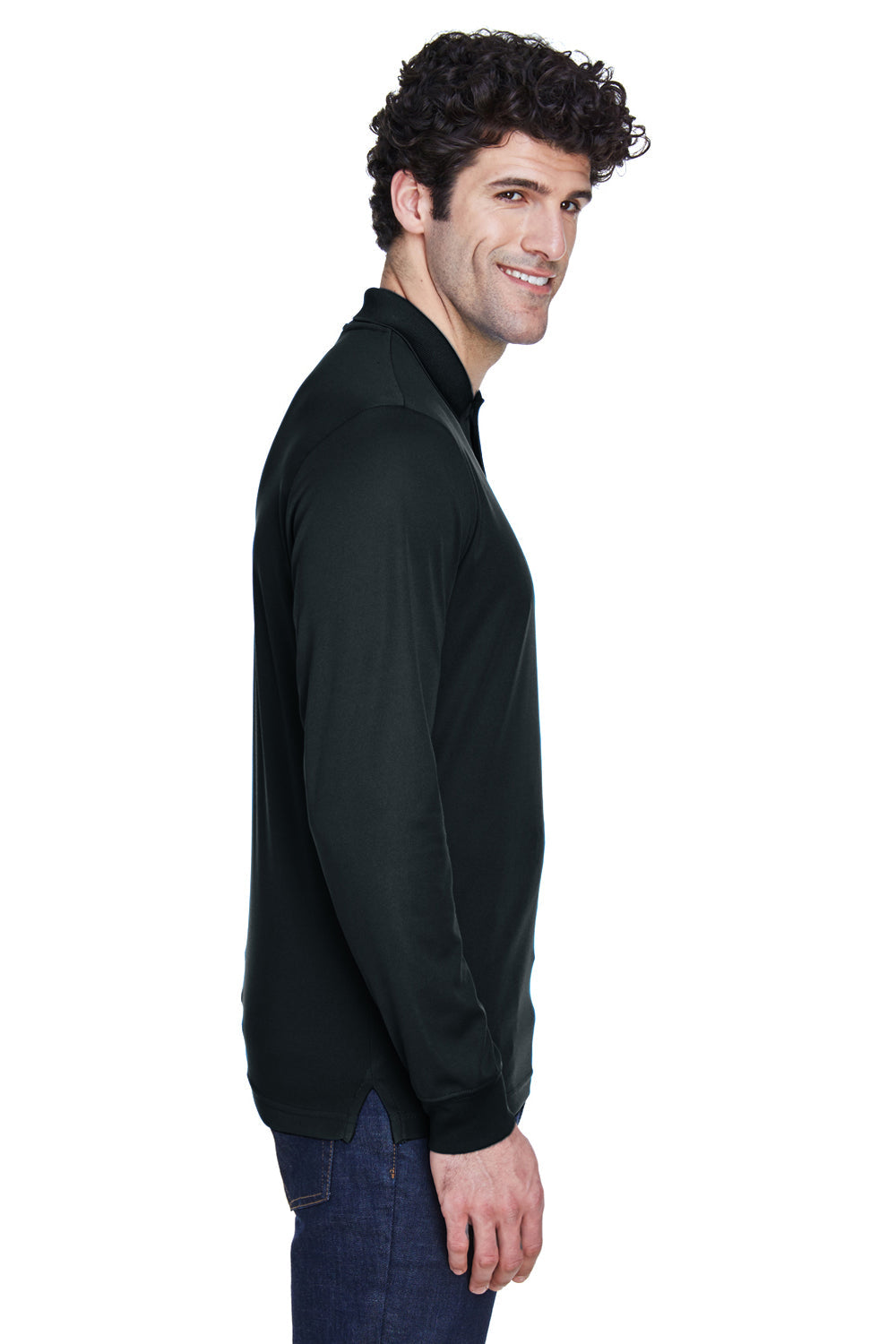 Core 365 Mens Pinnacle Performance Moisture Wicking Long Sleeve Polo Shirt - Black