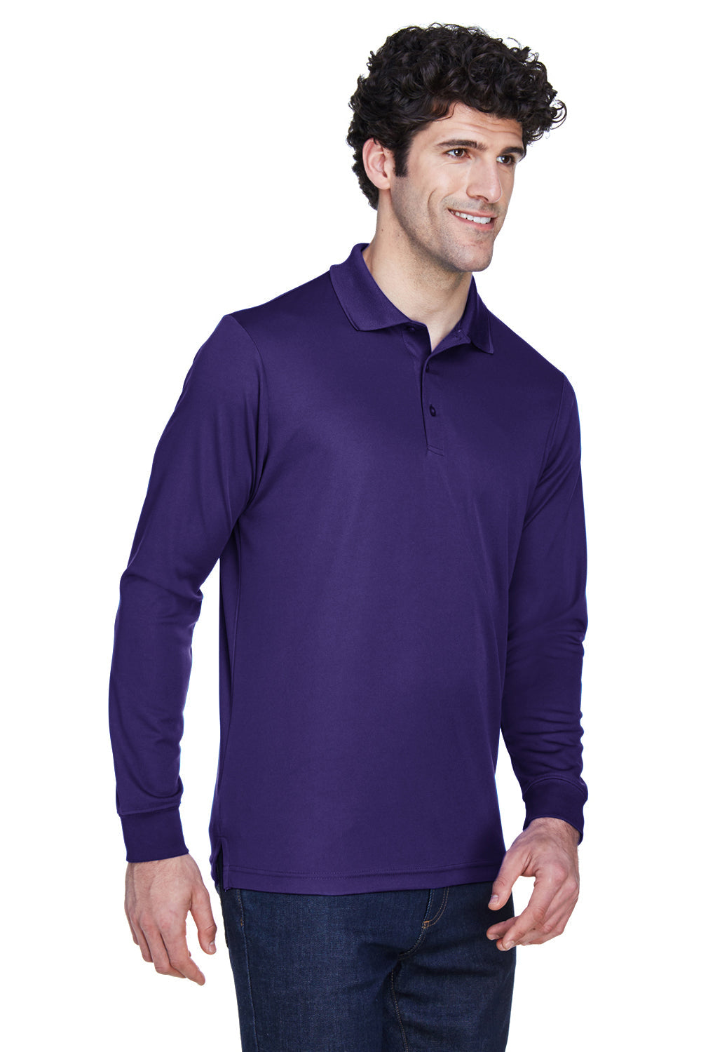 Core 365 Mens Pinnacle Performance Moisture Wicking Long Sleeve Polo Shirt - Campus Purple