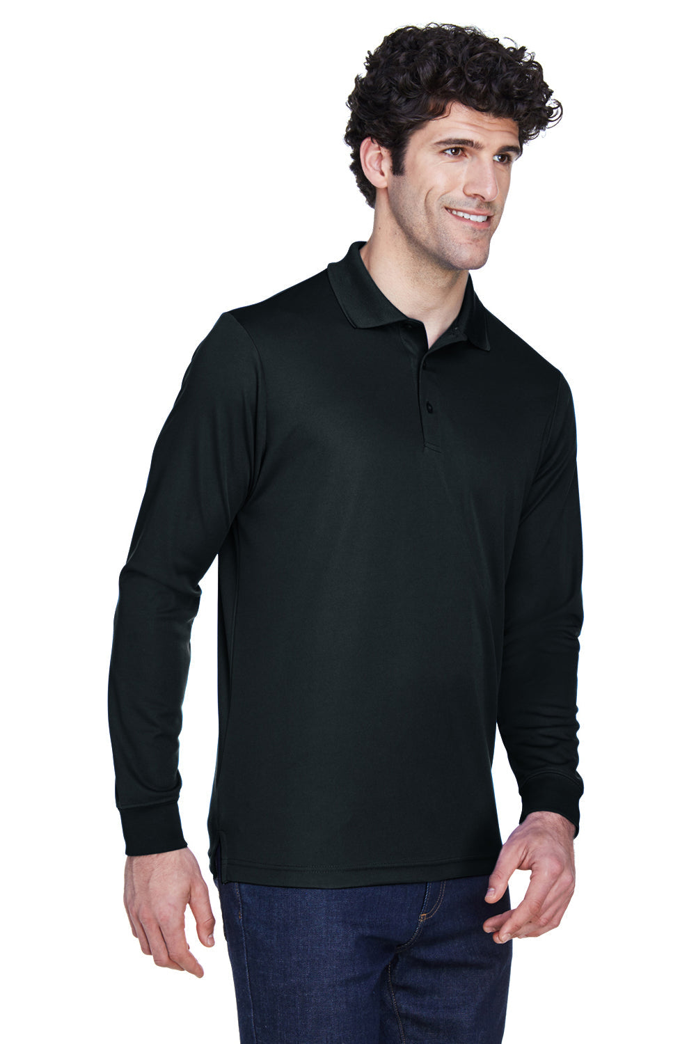 Core 365 Mens Pinnacle Performance Moisture Wicking Long Sleeve Polo Shirt - Black