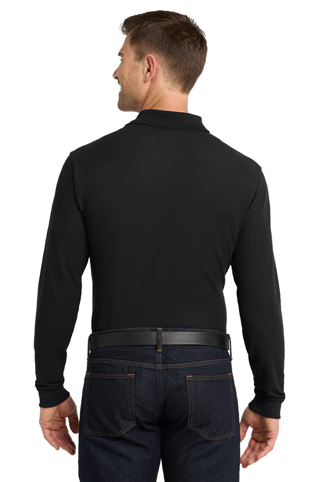 Mens Core Classic Long Sleeve Polo Shirt - Deep Black