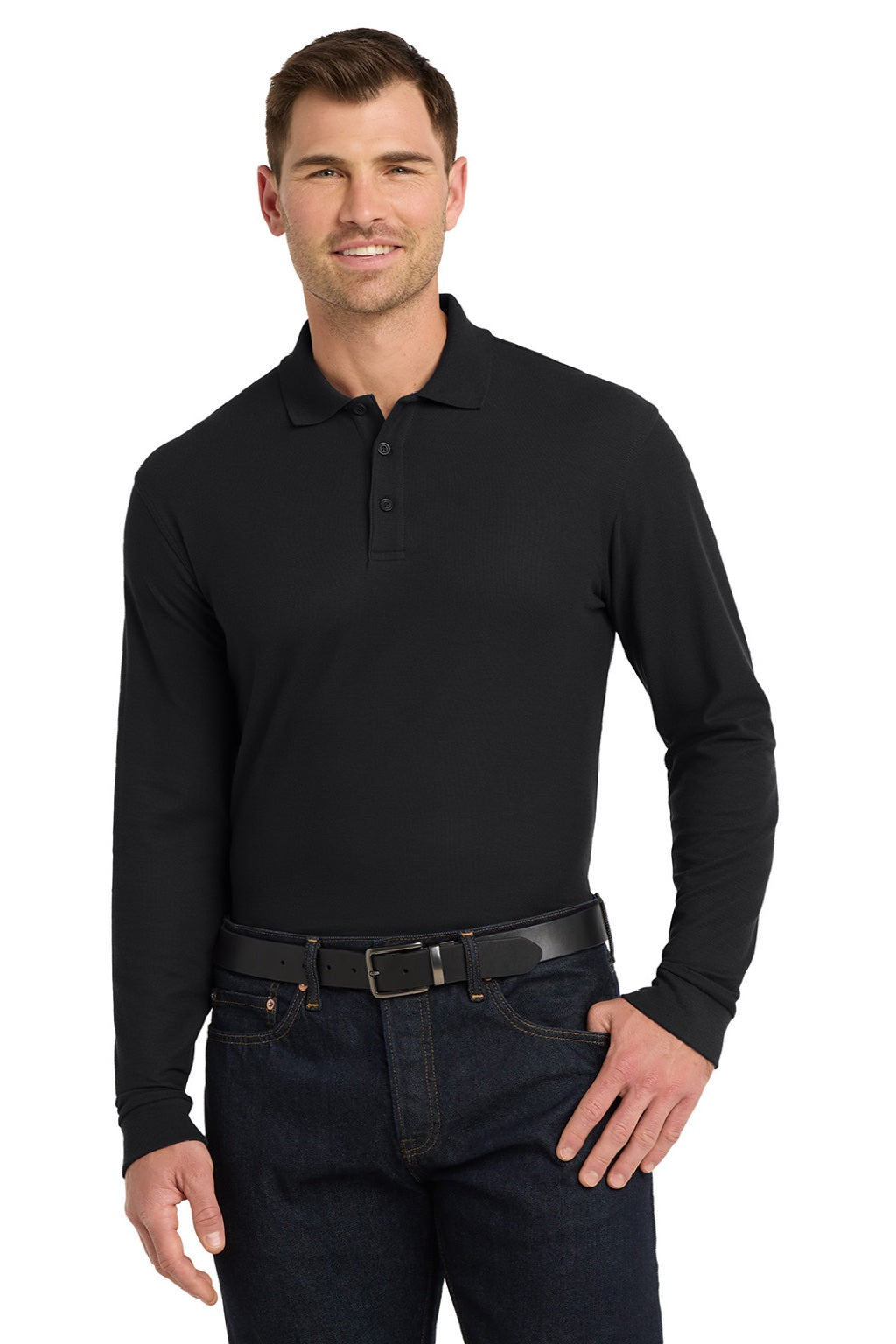 Mens Core Classic Long Sleeve Polo Shirt - Deep Black