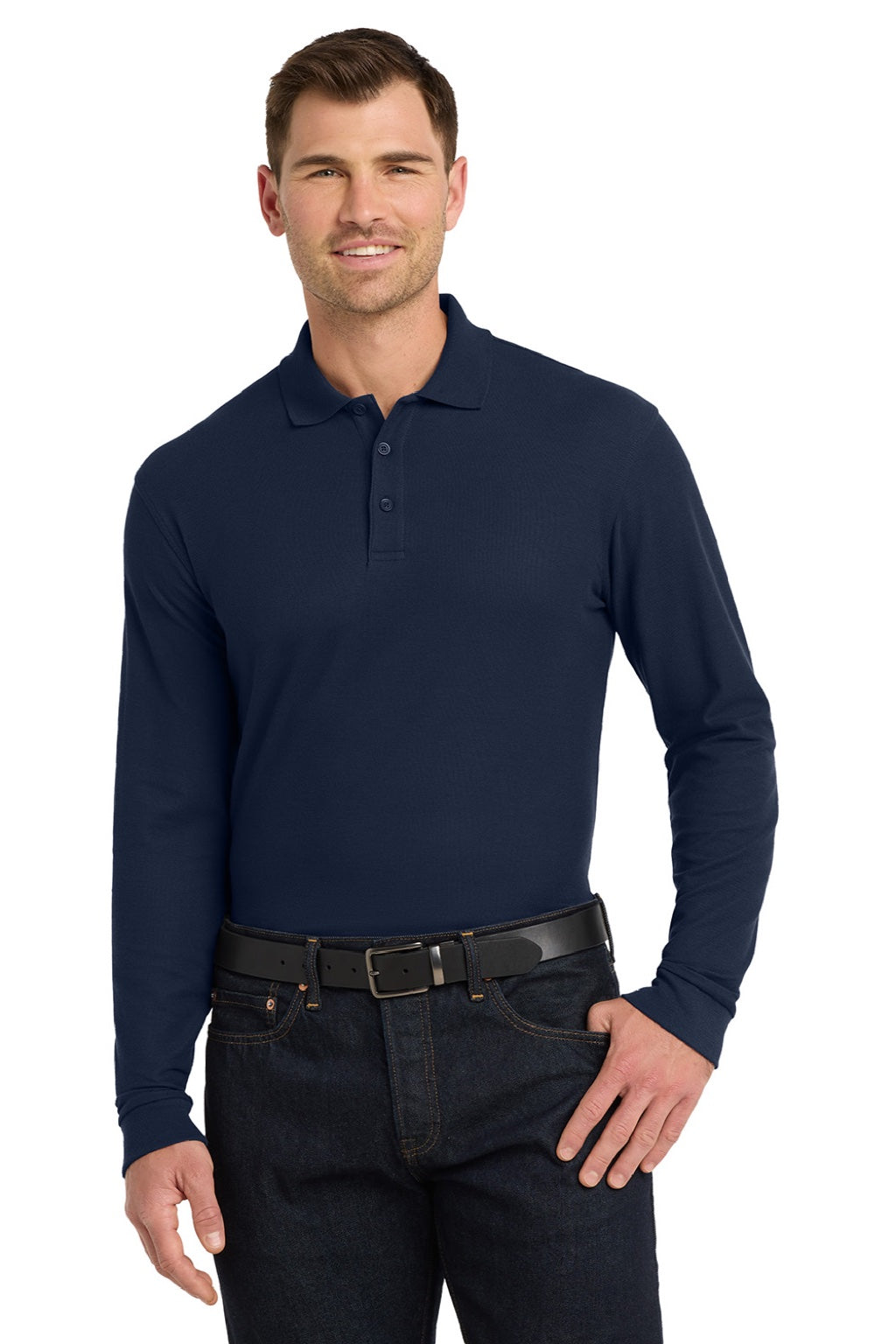 Mens Core Classic Long Sleeve Polo Shirt - River Navy Blue