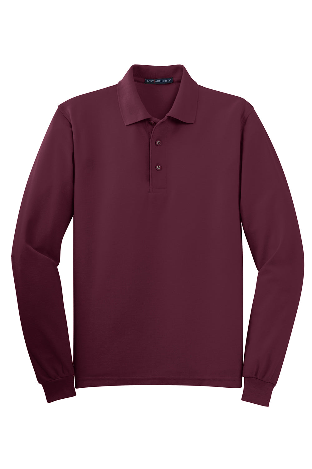 Mens Silk Touch Wrinkle Resistant Long Sleeve Polo Shirt - Burgundy