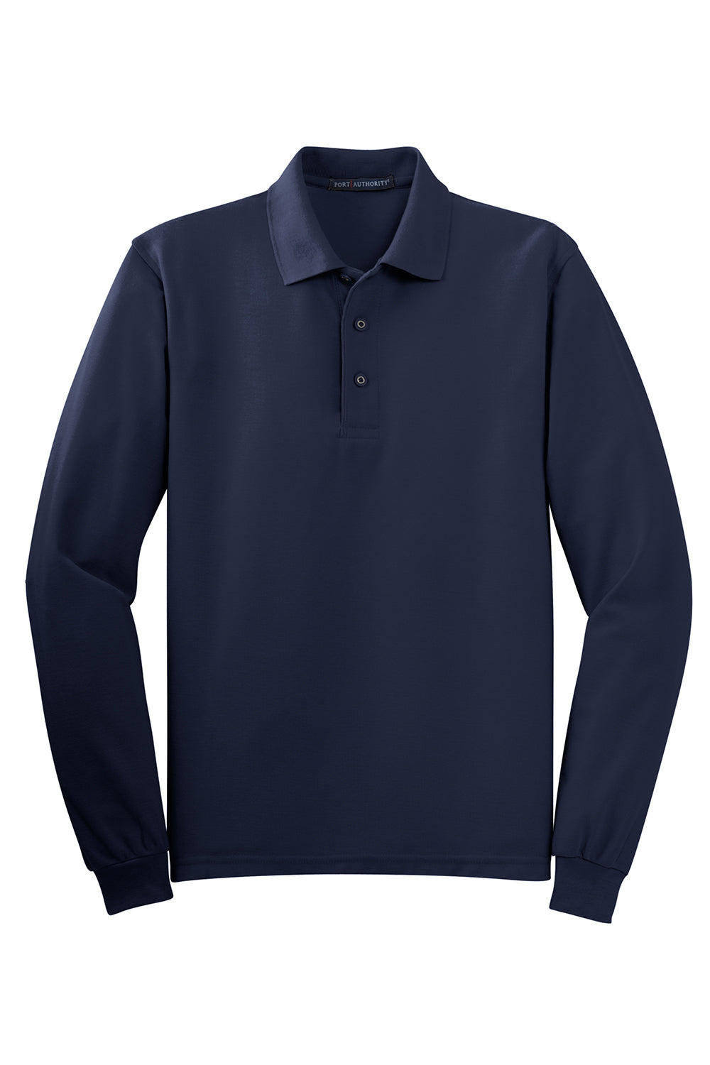 Mens Silk Touch Wrinkle Resistant Long Sleeve Polo Shirt - Navy Blue