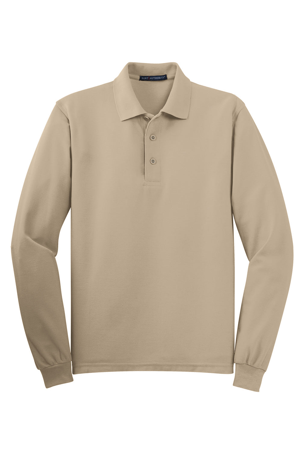 Mens Silk Touch Wrinkle Resistant Long Sleeve Polo Shirt - Stone - Closeout