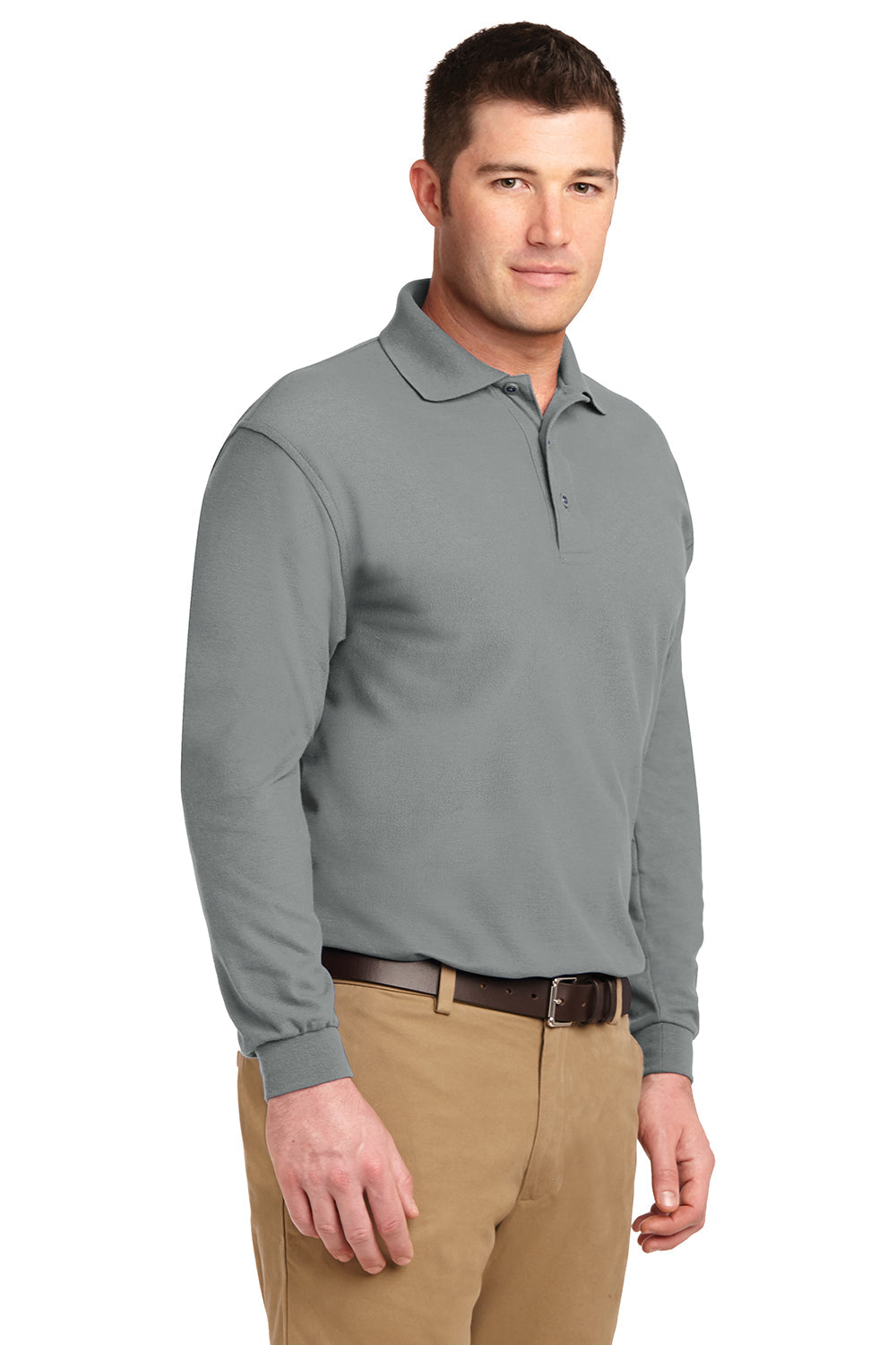 Mens Silk Touch Wrinkle Resistant Long Sleeve Polo Shirt - Cool Grey