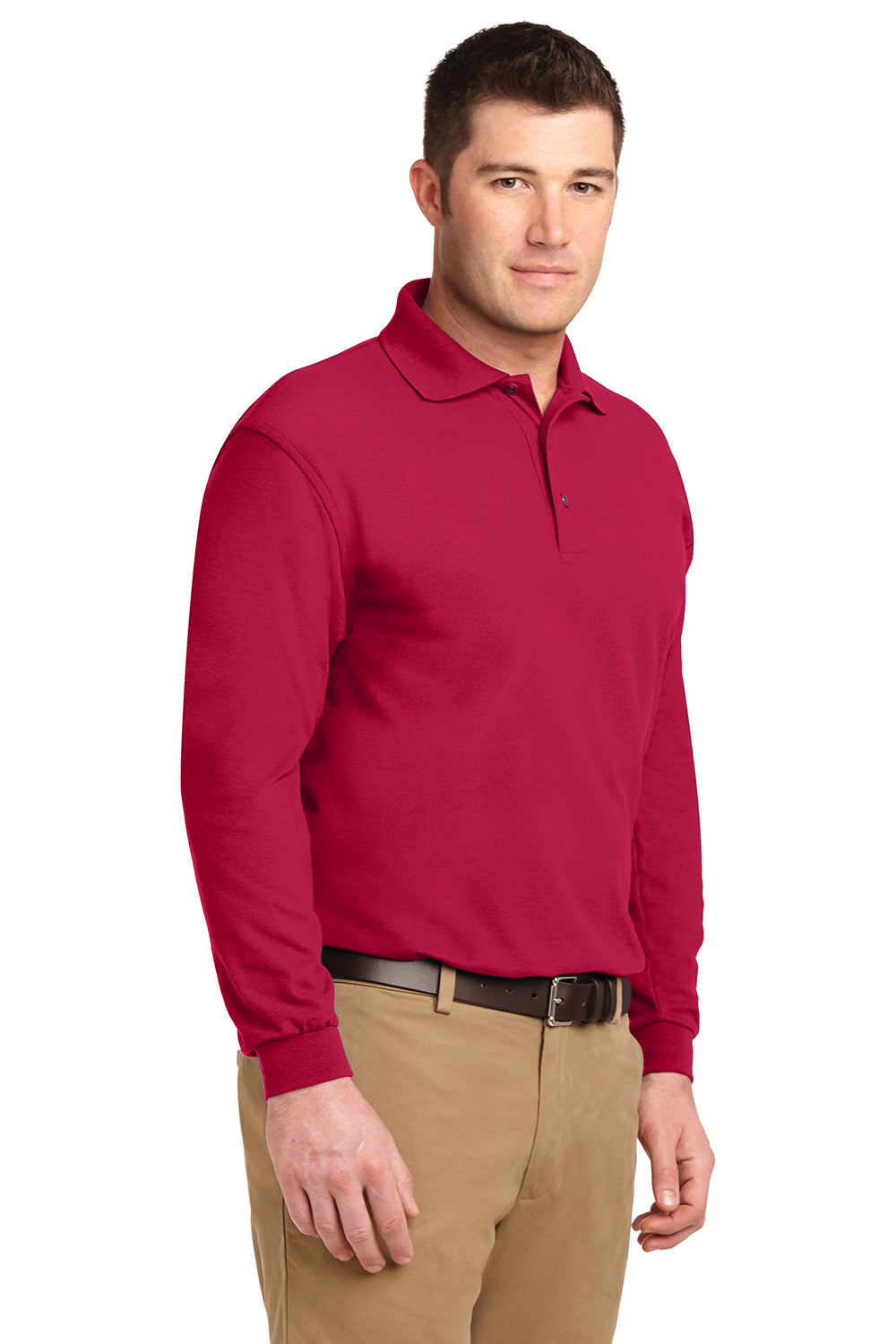 Mens Silk Touch Wrinkle Resistant Long Sleeve Polo Shirt - Red