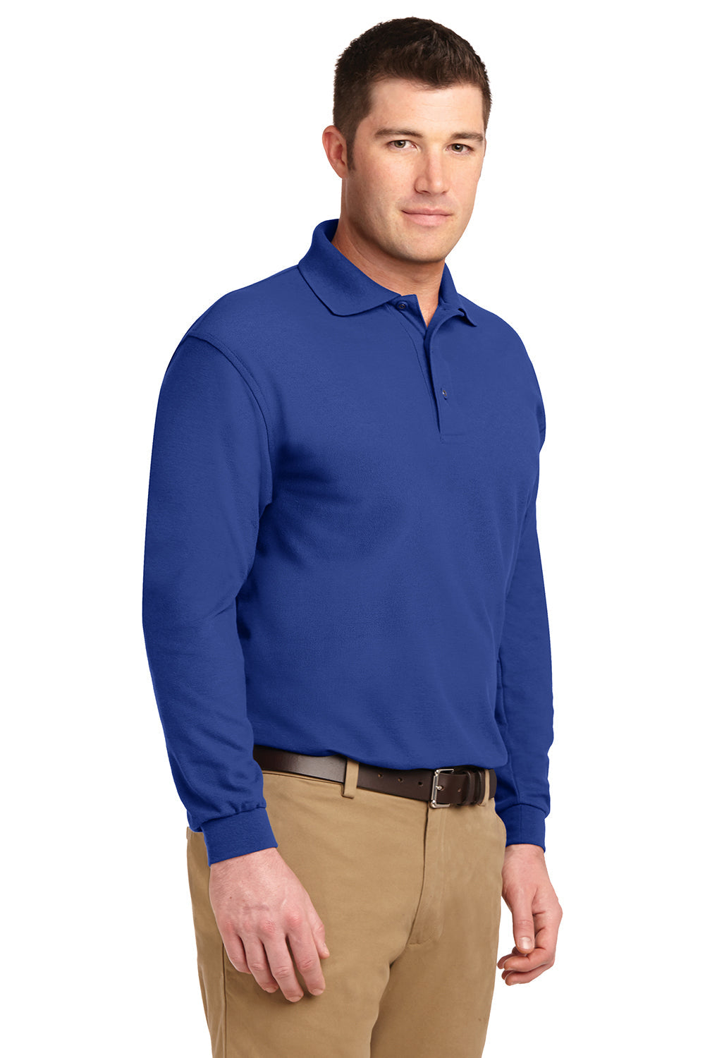 Mens Silk Touch Wrinkle Resistant Long Sleeve Polo Shirt - Royal Blue