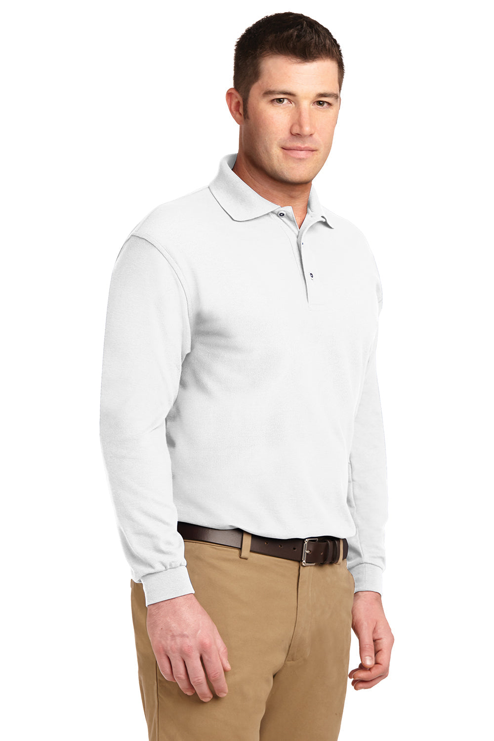 Mens Silk Touch Wrinkle Resistant Long Sleeve Polo Shirt - White