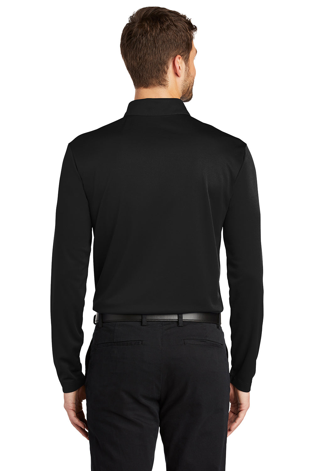 Mens Silk Touch Performance Moisture Wicking Long Sleeve Polo Shirt - Black
