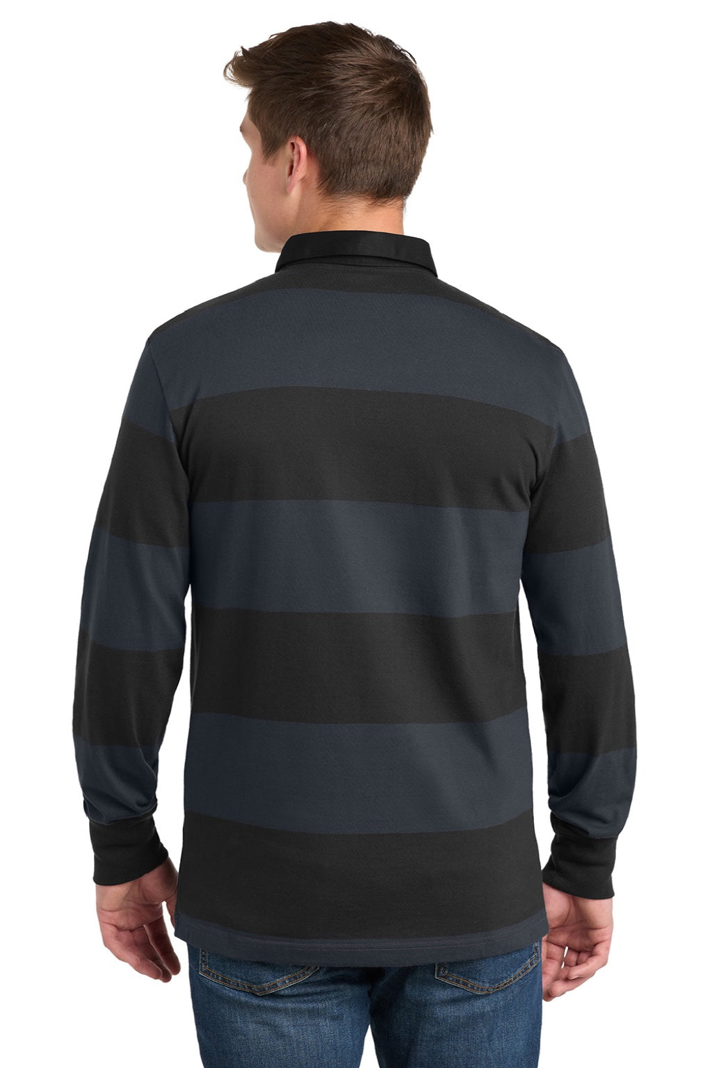Sport-Tek Mens Classic Rugby Long Sleeve Polo Shirt - Black/Graphite Grey