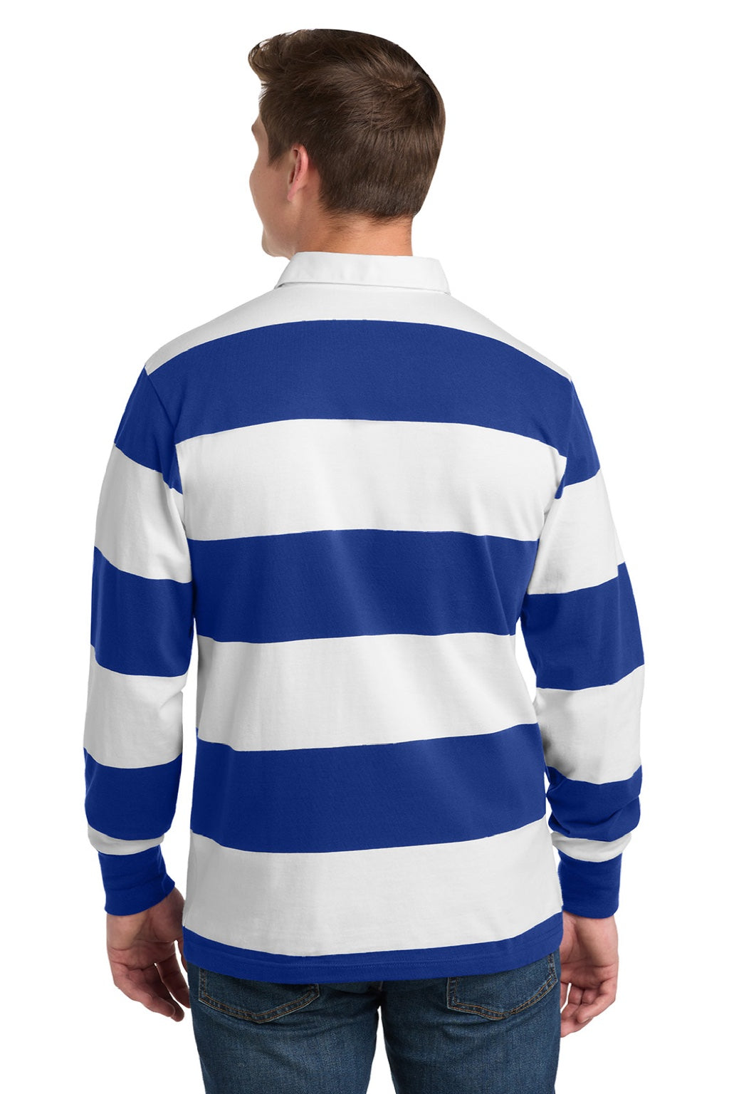 Sport-Tek Mens Classic Rugby Long Sleeve Polo Shirt - True Royal Blue/White