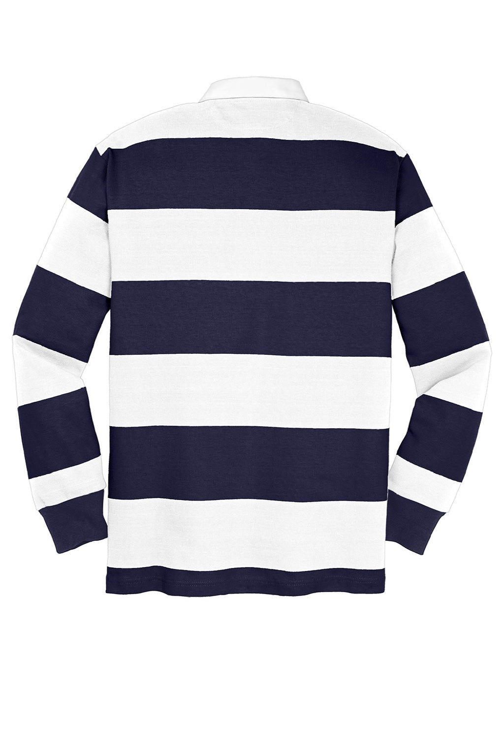 Sport-Tek Mens Classic Rugby Long Sleeve Polo Shirt - True Navy Blue/White