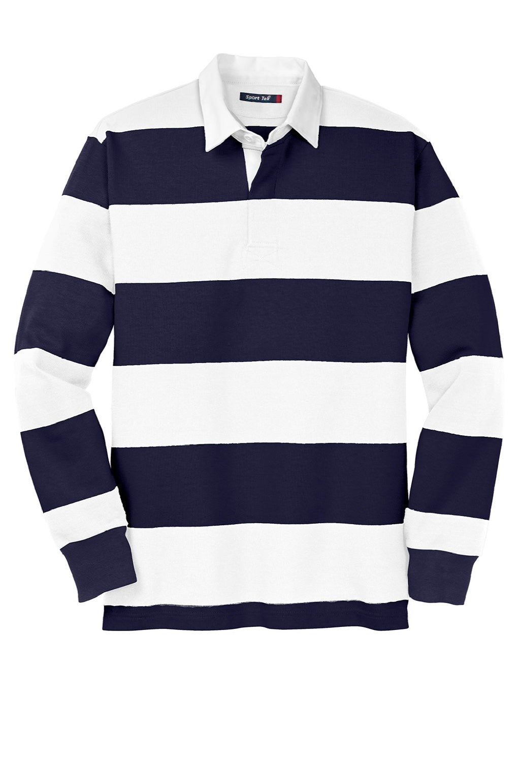 Sport-Tek Mens Classic Rugby Long Sleeve Polo Shirt - True Navy Blue/White