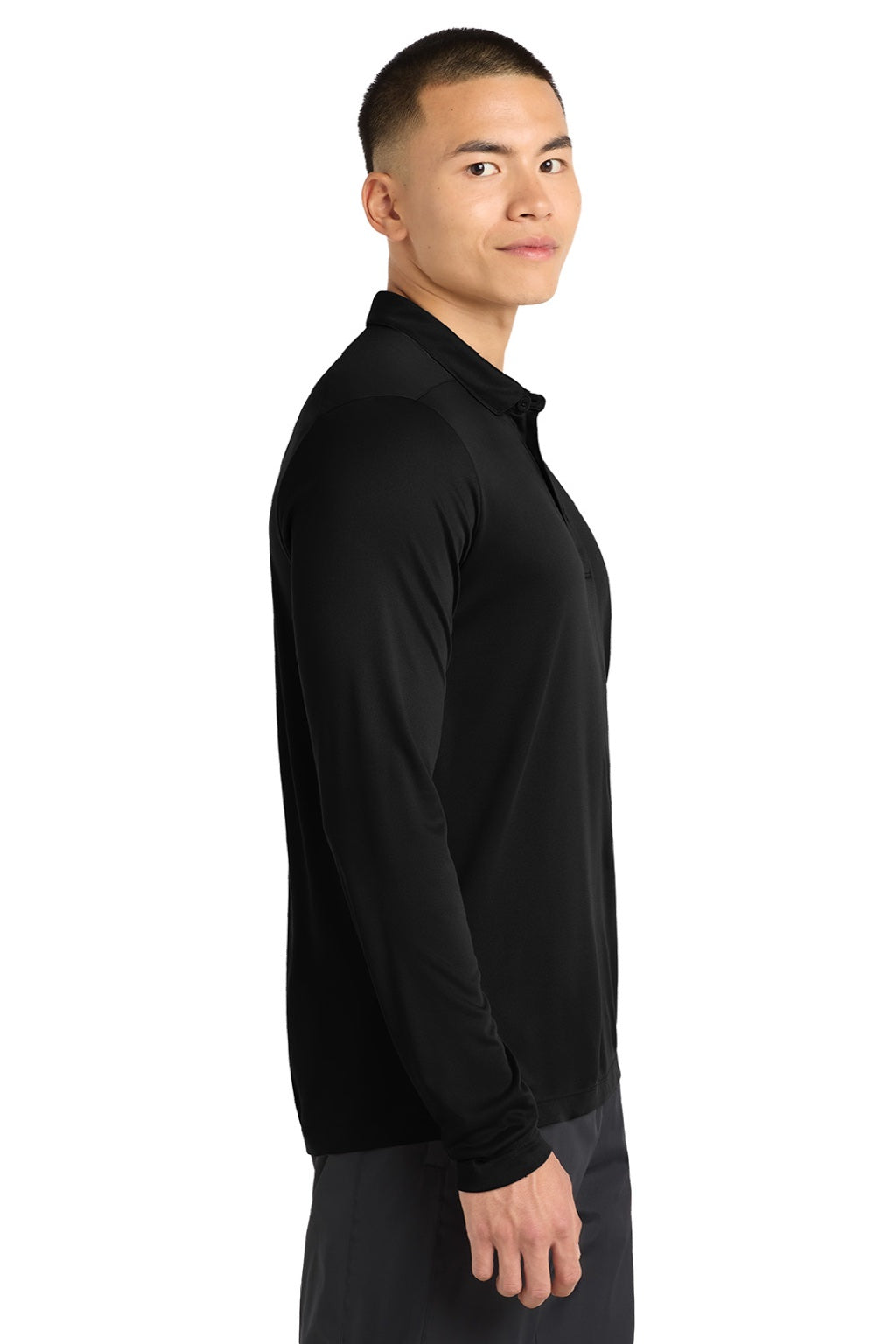Sport-Tek Mens Moisture Wicking Long Sleeve Polo Shirt - Black