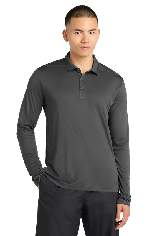 Sport-Tek Mens Moisture Wicking Long Sleeve Polo Shirt - Dark Smoke Grey
