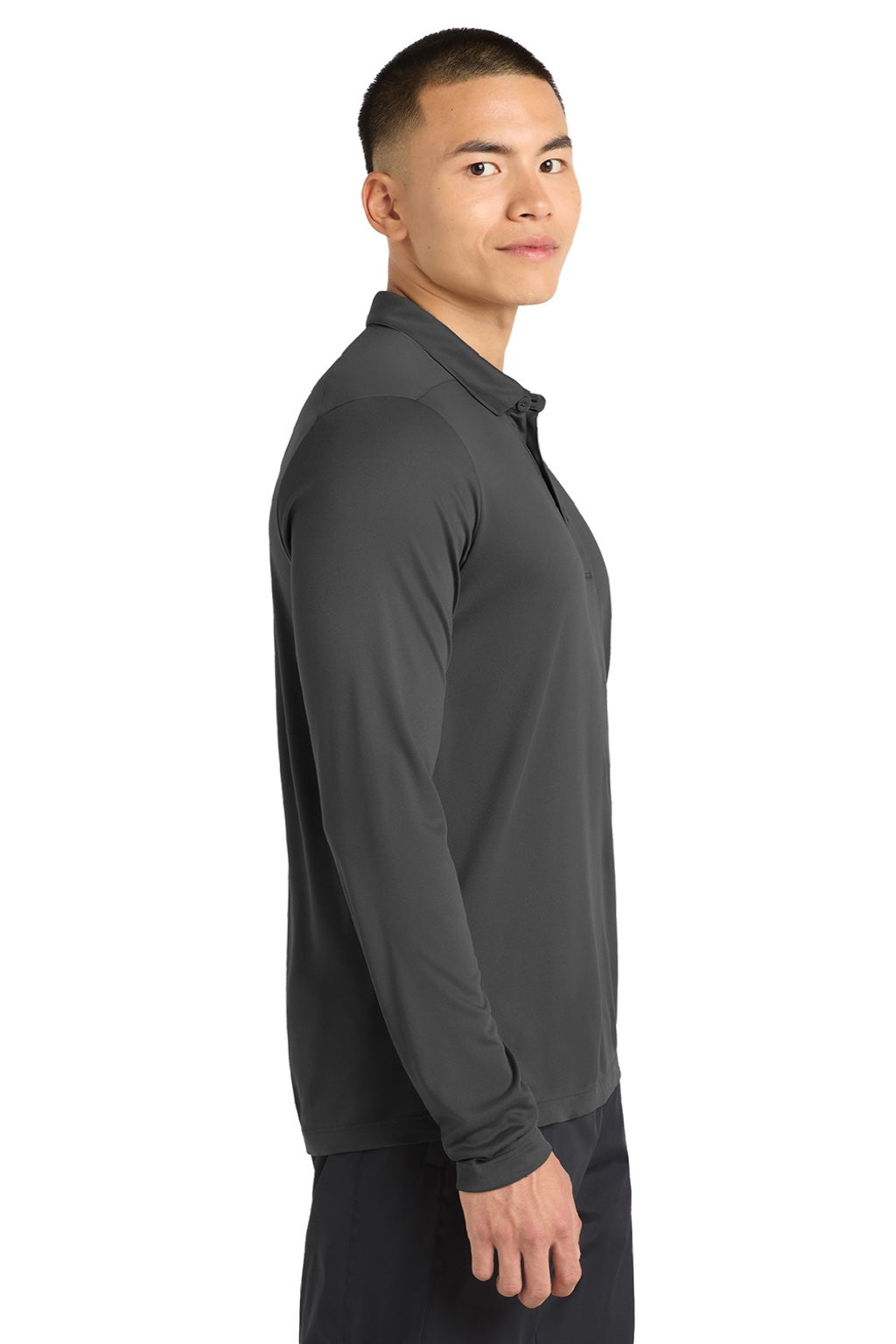 Sport-Tek Mens Moisture Wicking Long Sleeve Polo Shirt - Dark Smoke Grey