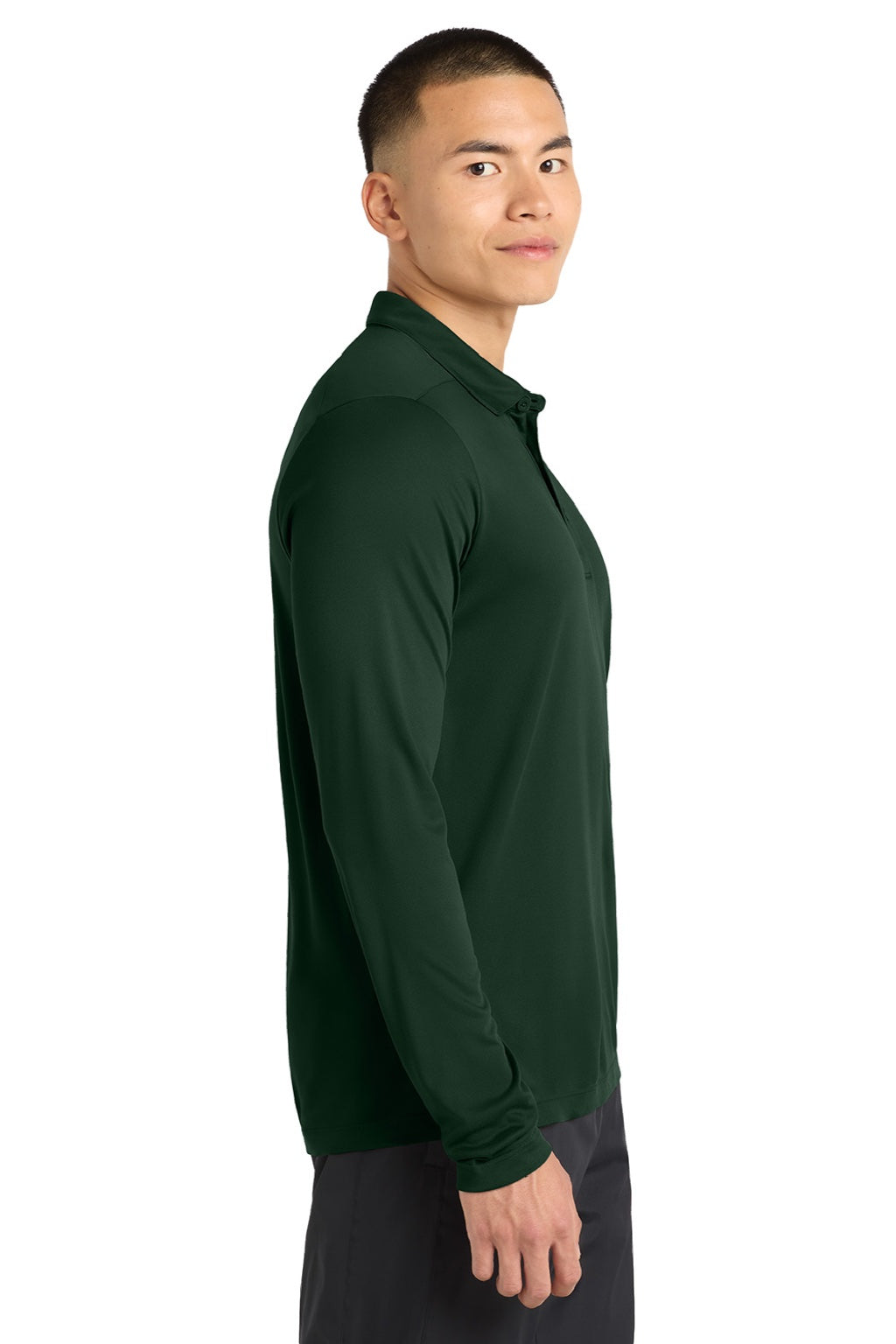Sport-Tek Mens Moisture Wicking Long Sleeve Polo Shirt - Forest Green