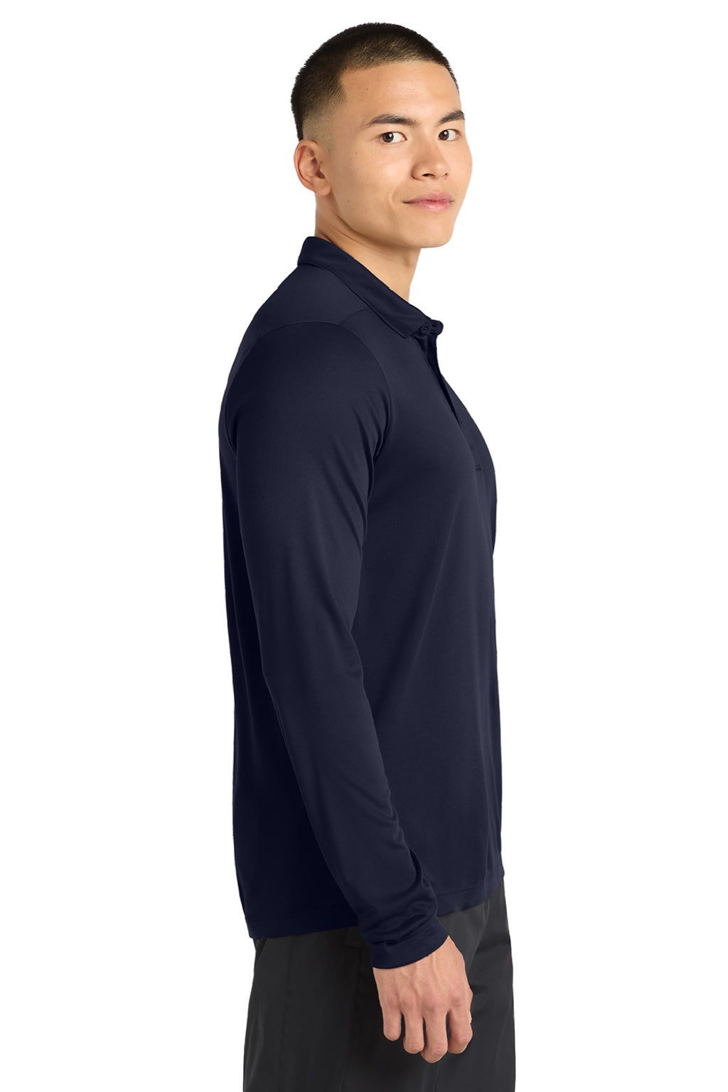 Sport-Tek Mens Moisture Wicking Long Sleeve Polo Shirt - True Navy Blue