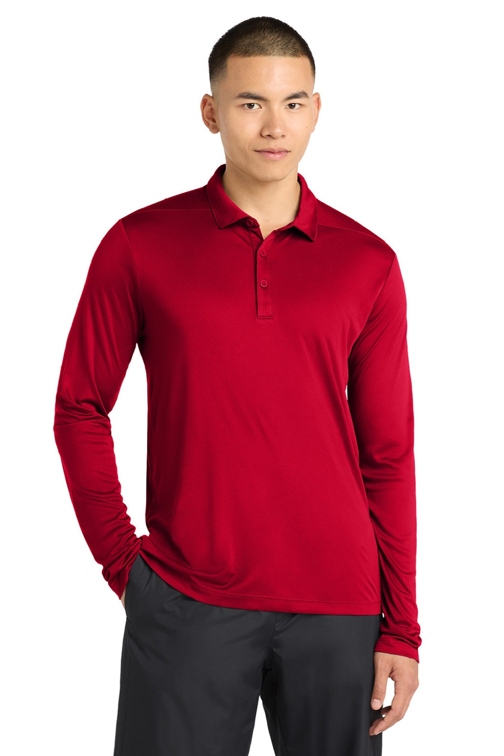 Sport-Tek Mens Moisture Wicking Long Sleeve Polo Shirt - True Red
