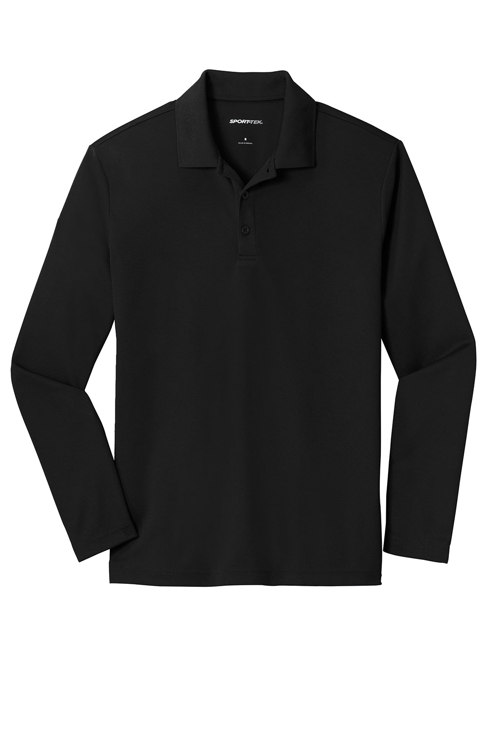 Sport-Tek Mens RacerMesh Moisture Wicking Long Sleeve Polo Shirt - Black