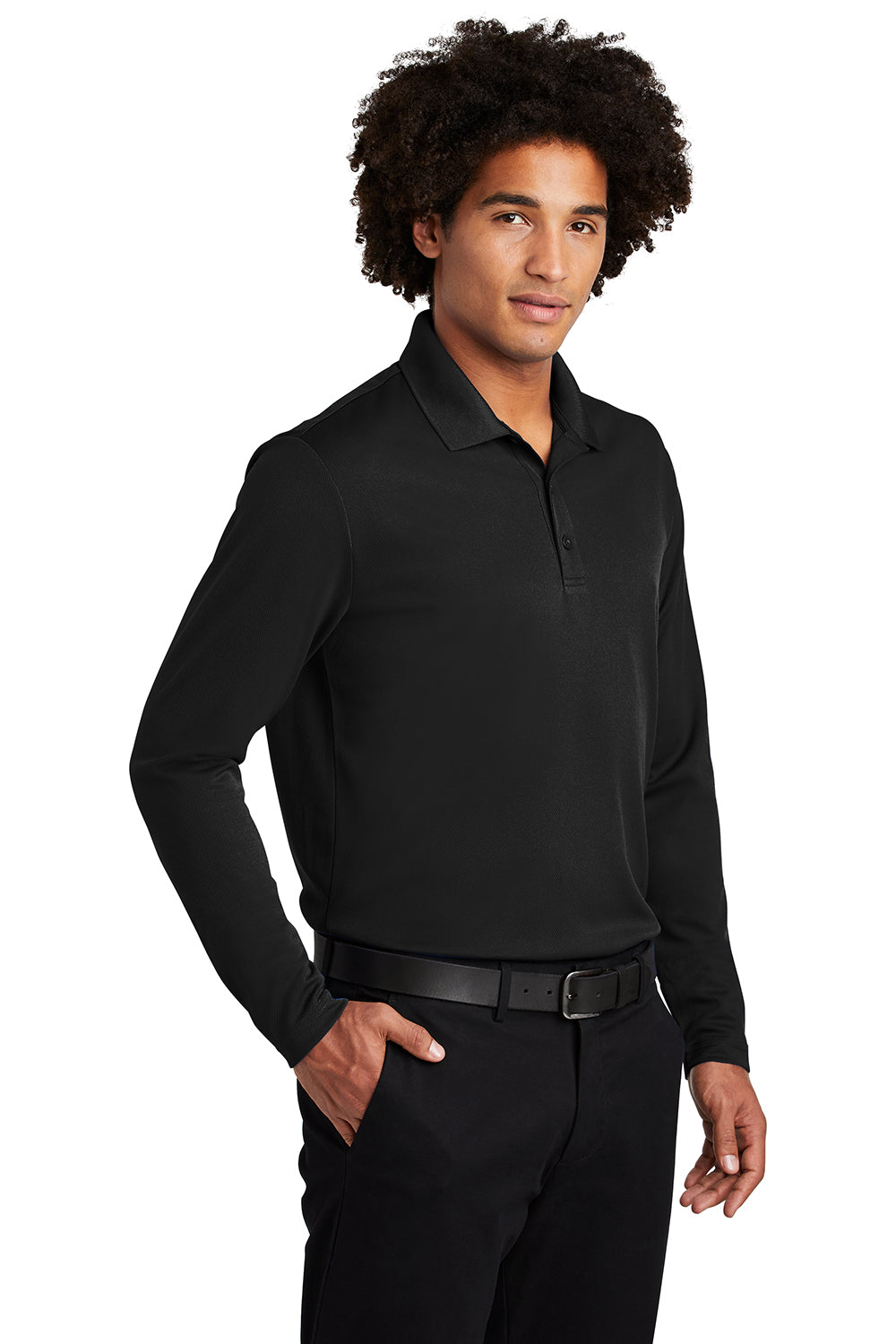 Sport-Tek Mens RacerMesh Moisture Wicking Long Sleeve Polo Shirt - Black