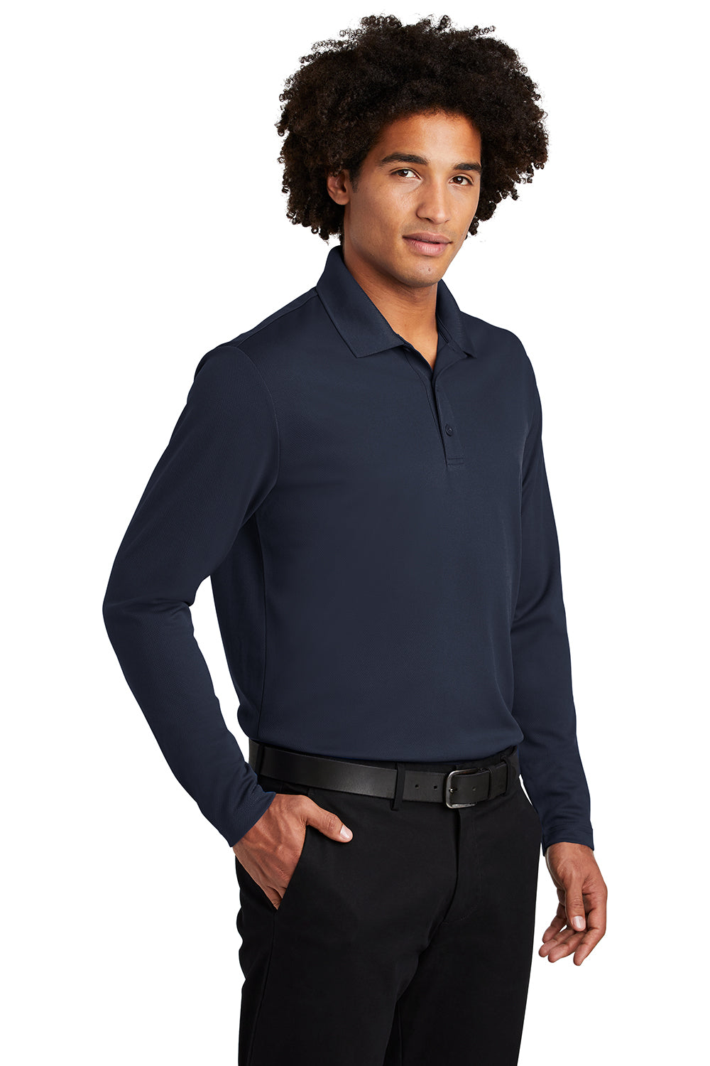 Sport-Tek Mens RacerMesh Moisture Wicking Long Sleeve Polo Shirt - True Navy Blue