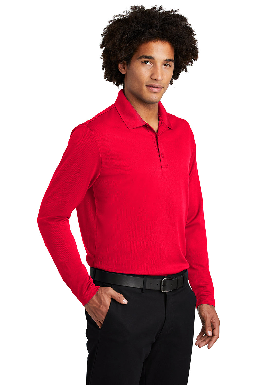 Sport-Tek Mens RacerMesh Moisture Wicking Long Sleeve Polo Shirt - True Red
