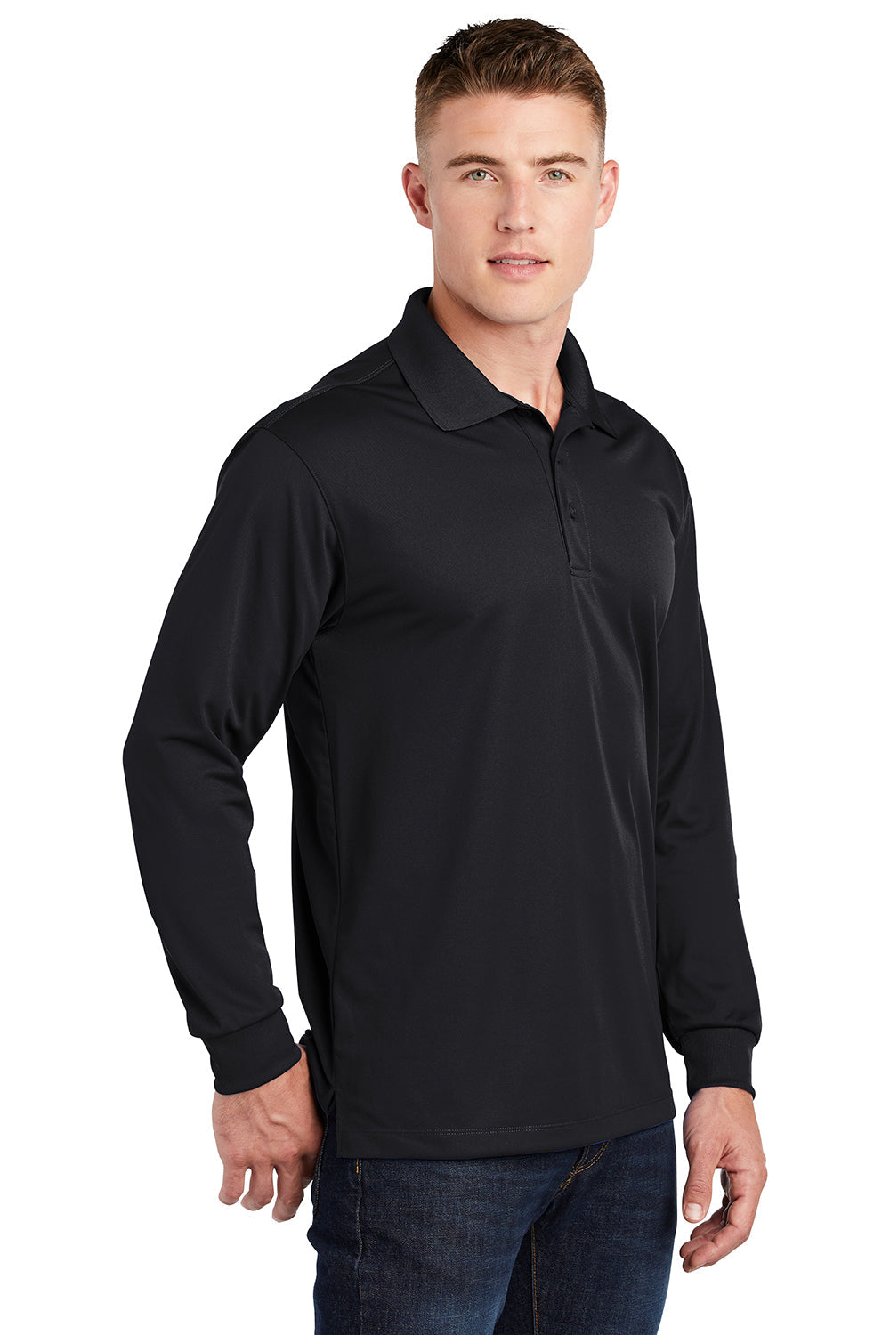 Sport-Tek Mens Sport-Wick Moisture Wicking Long Sleeve Polo Shirt - Black
