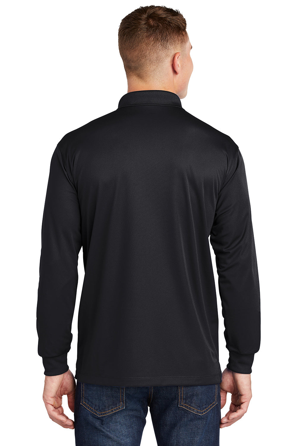 Sport-Tek Mens Sport-Wick Moisture Wicking Long Sleeve Polo Shirt - Black