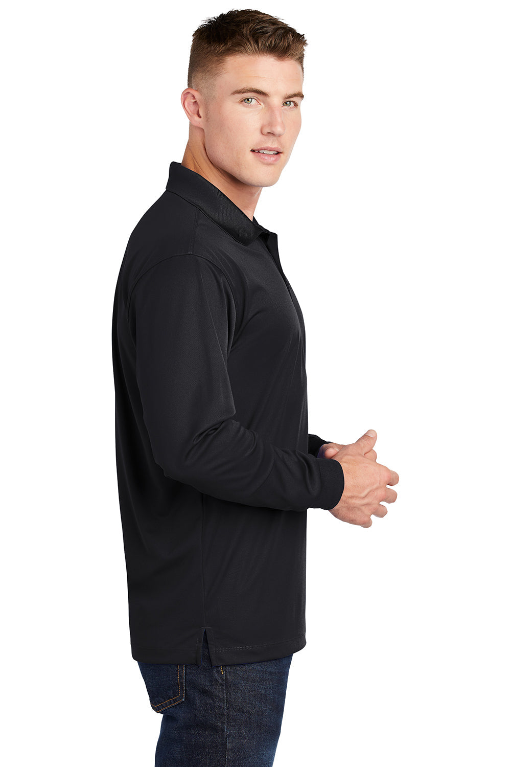 Sport-Tek Mens Sport-Wick Moisture Wicking Long Sleeve Polo Shirt - Black
