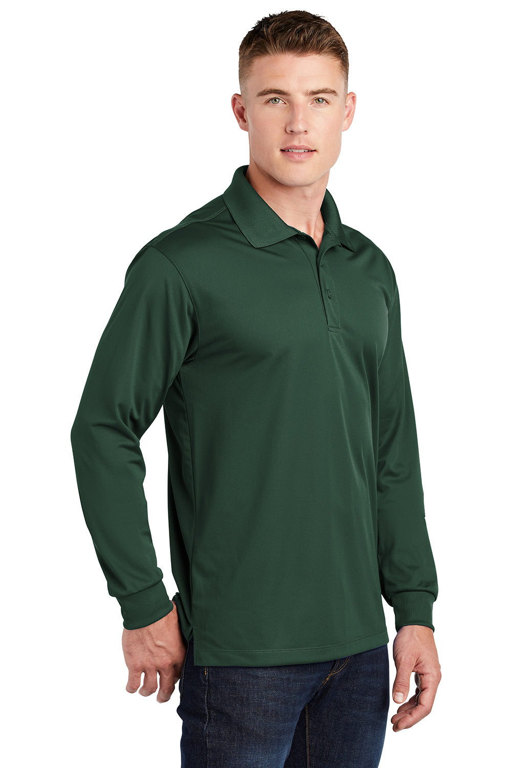 Sport-Tek Mens Sport-Wick Moisture Wicking Long Sleeve Polo Shirt - Forest Green