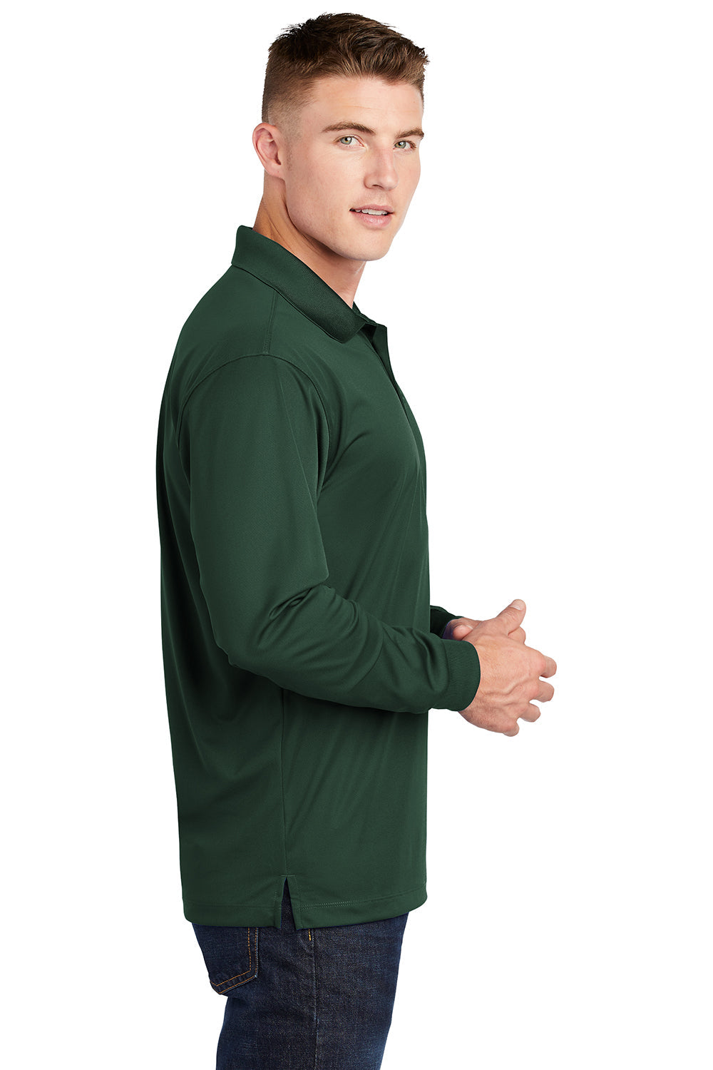 Sport-Tek Mens Sport-Wick Moisture Wicking Long Sleeve Polo Shirt - Forest Green