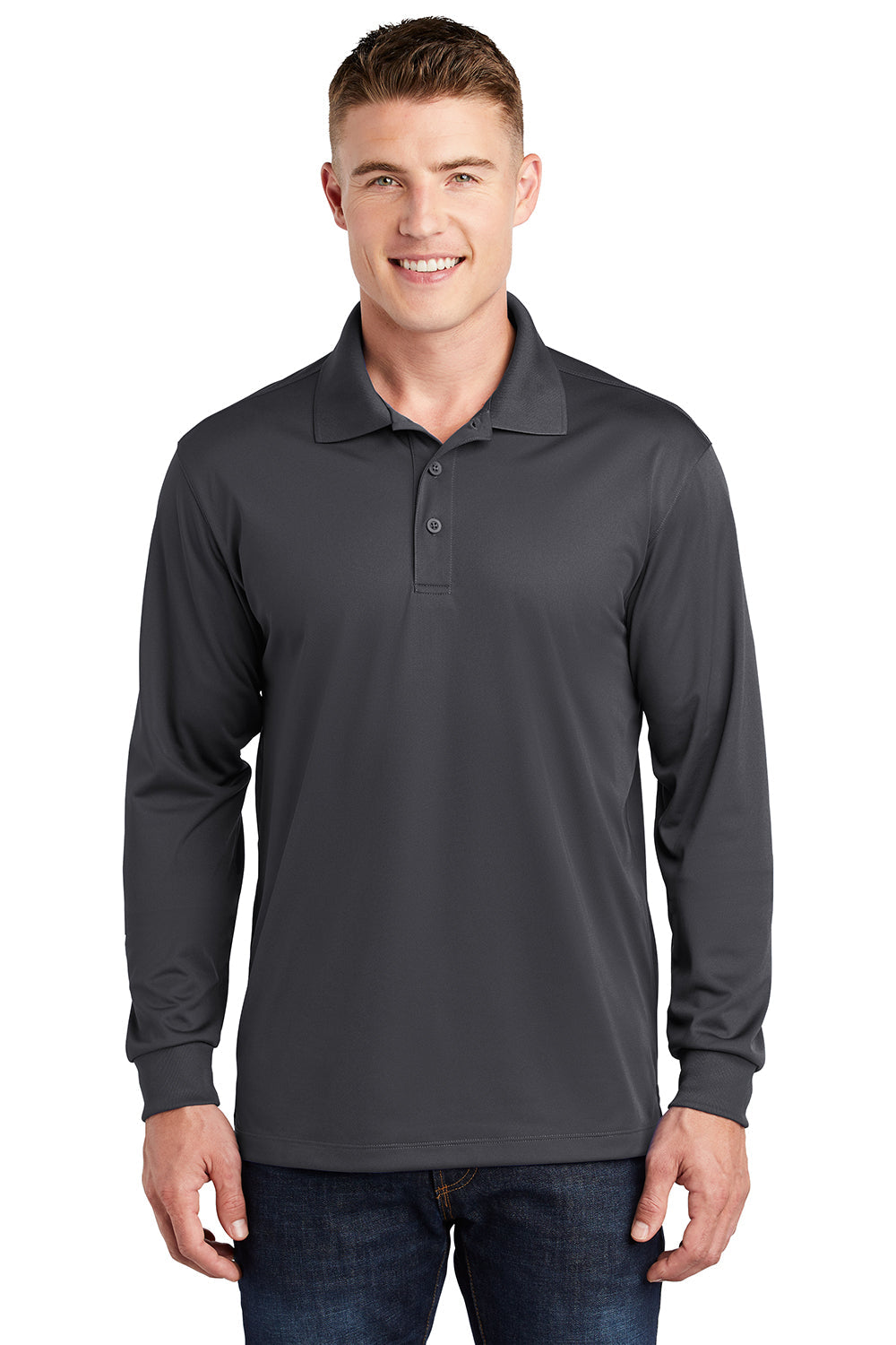 Sport-Tek Mens Sport-Wick Moisture Wicking Long Sleeve Polo Shirt - Iron Grey
