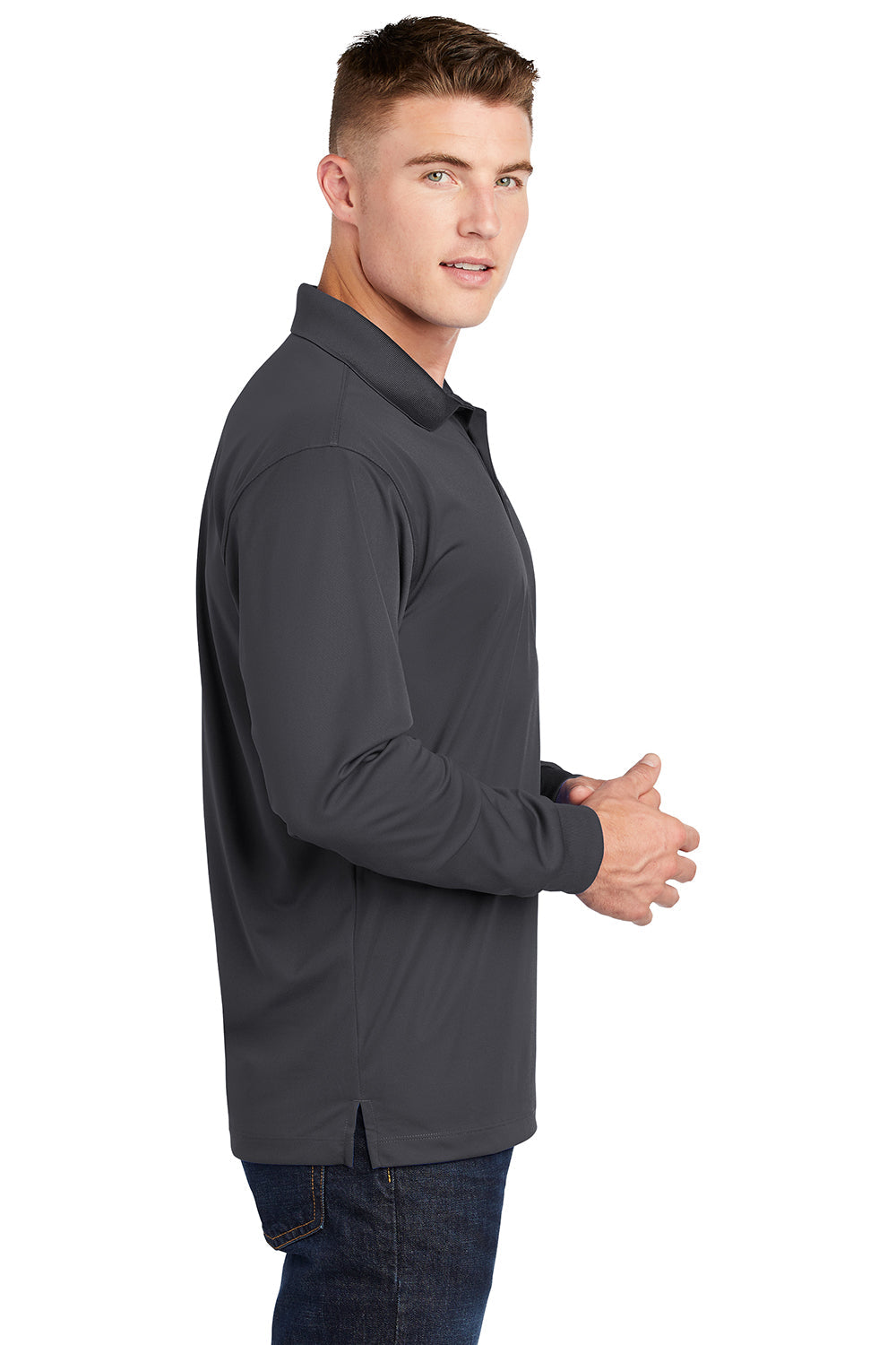 Sport-Tek Mens Sport-Wick Moisture Wicking Long Sleeve Polo Shirt - Iron Grey