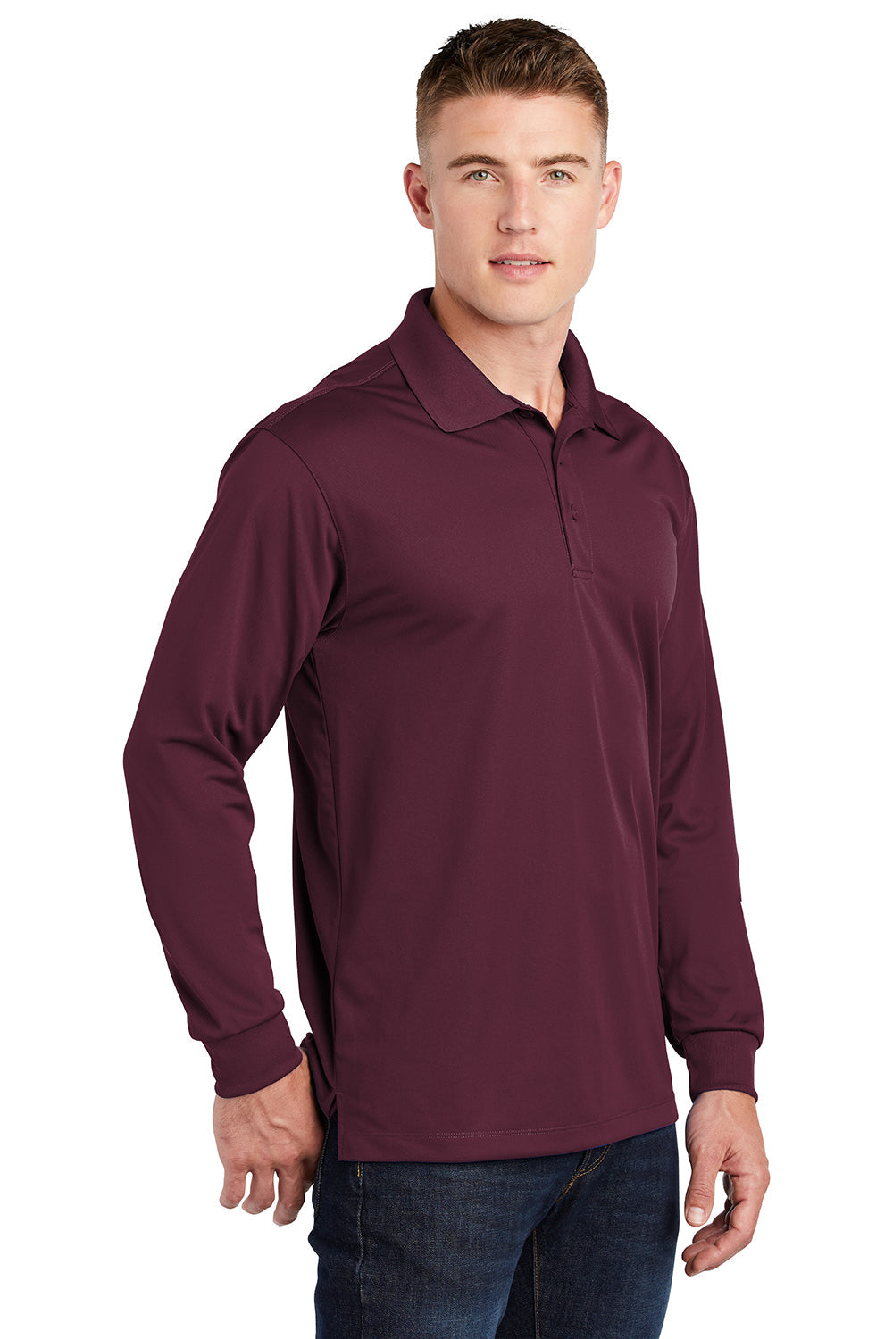 Sport-Tek Mens Sport-Wick Moisture Wicking Long Sleeve Polo Shirt - Maroon