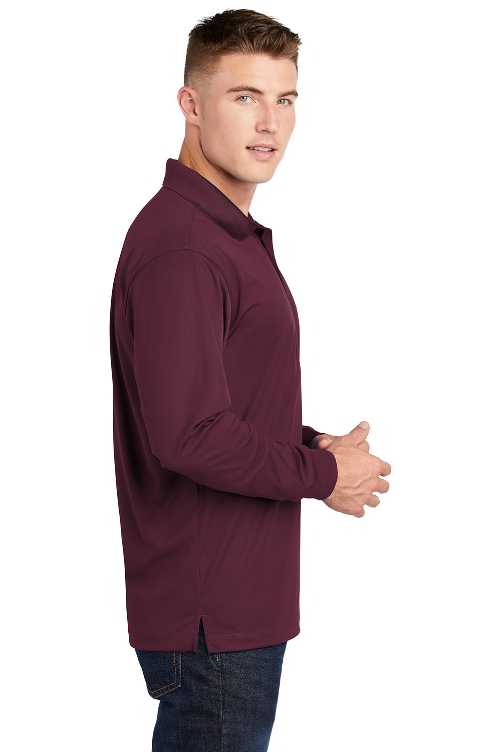Sport-Tek Mens Sport-Wick Moisture Wicking Long Sleeve Polo Shirt - Maroon