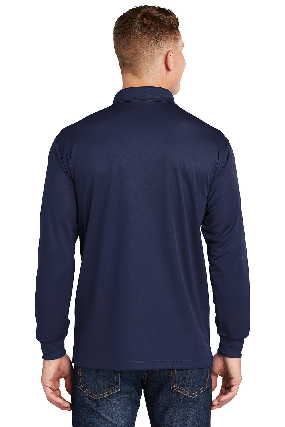 Sport-Tek Mens Sport-Wick Moisture Wicking Long Sleeve Polo Shirt - True Navy Blue
