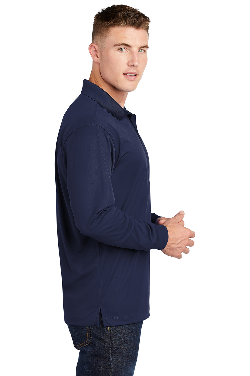 Sport-Tek Mens Sport-Wick Moisture Wicking Long Sleeve Polo Shirt - True Navy Blue