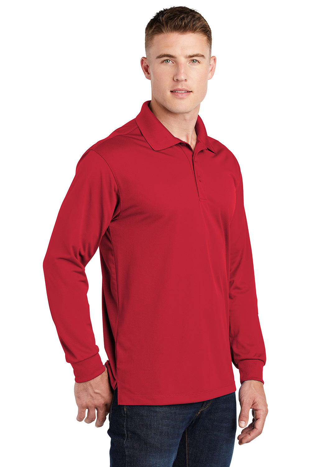Sport-Tek Mens Sport-Wick Moisture Wicking Long Sleeve Polo Shirt - True Red