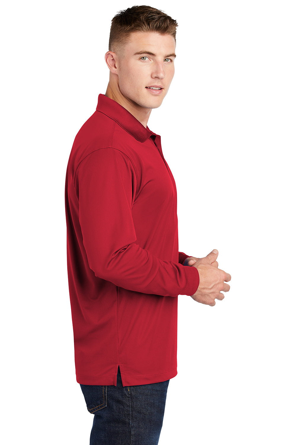 Sport-Tek Mens Sport-Wick Moisture Wicking Long Sleeve Polo Shirt - True Red