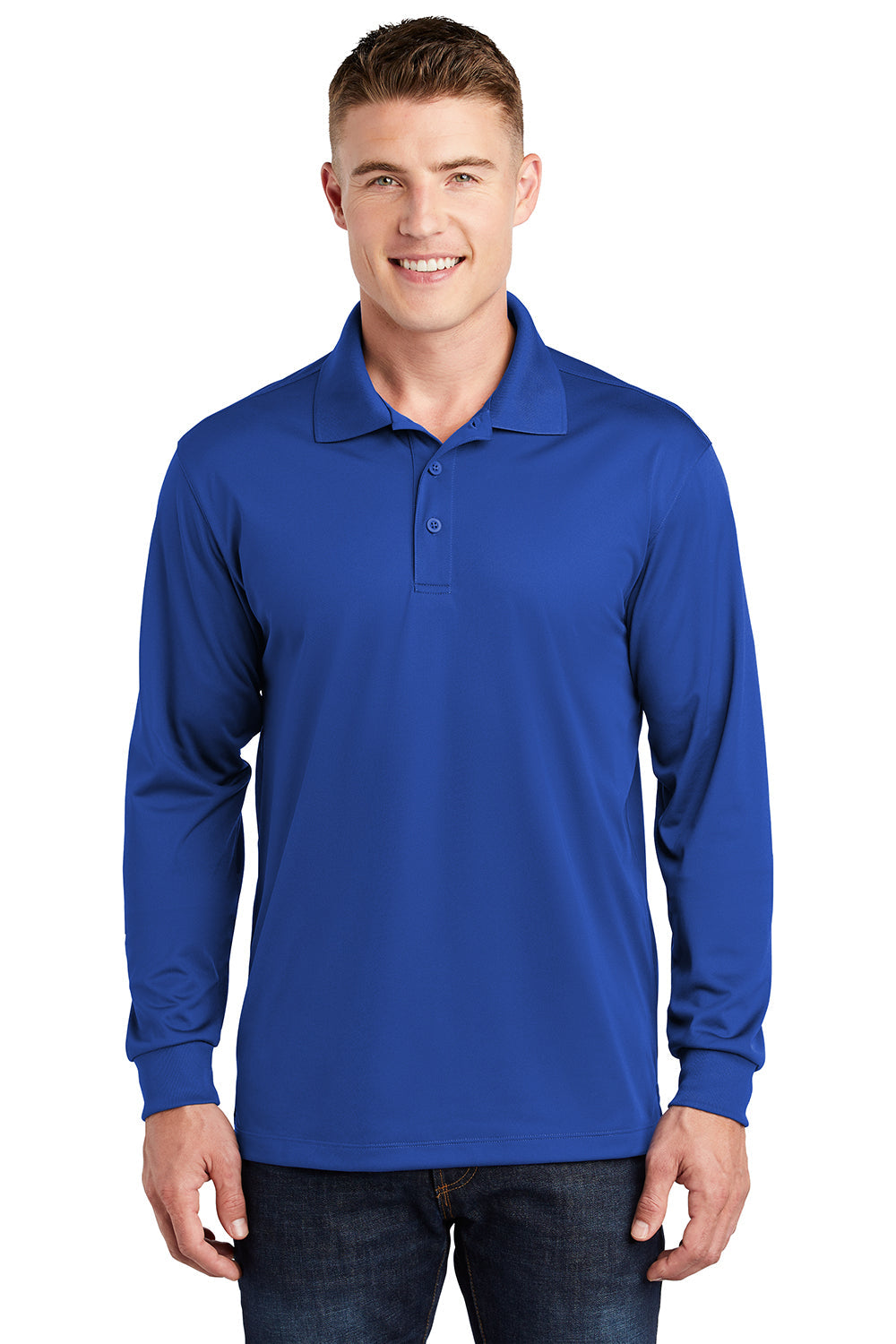 Sport-Tek Mens Sport-Wick Moisture Wicking Long Sleeve Polo Shirt - True Royal Blue