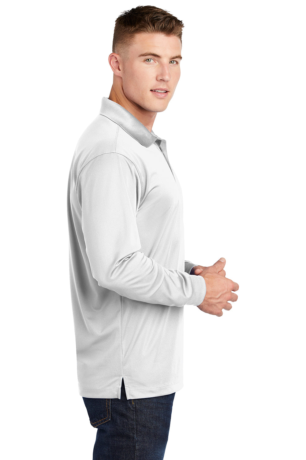 Sport-Tek Mens Sport-Wick Moisture Wicking Long Sleeve Polo Shirt - White