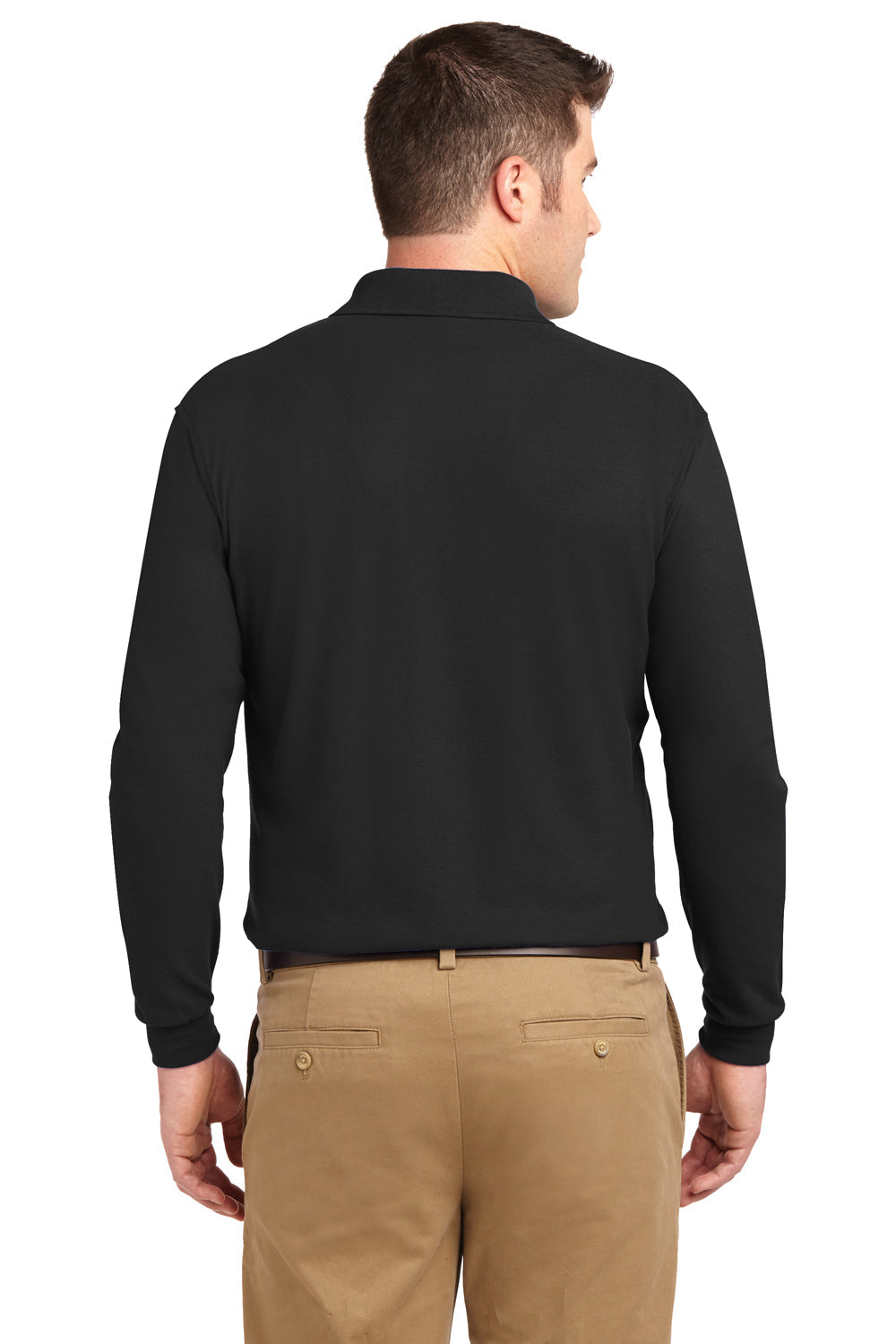 Mens Silk Touch Wrinkle Resistant Long Sleeve Polo Shirt - Black