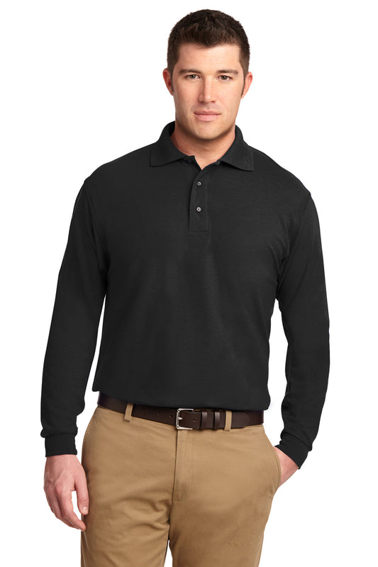 Mens Silk Touch Wrinkle Resistant Long Sleeve Polo Shirt - Black