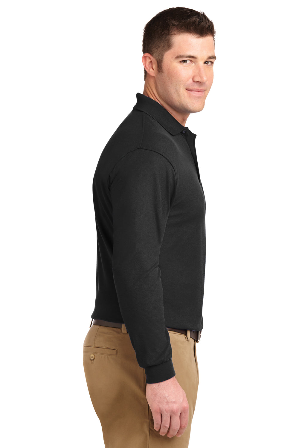 Mens Silk Touch Wrinkle Resistant Long Sleeve Polo Shirt - Black