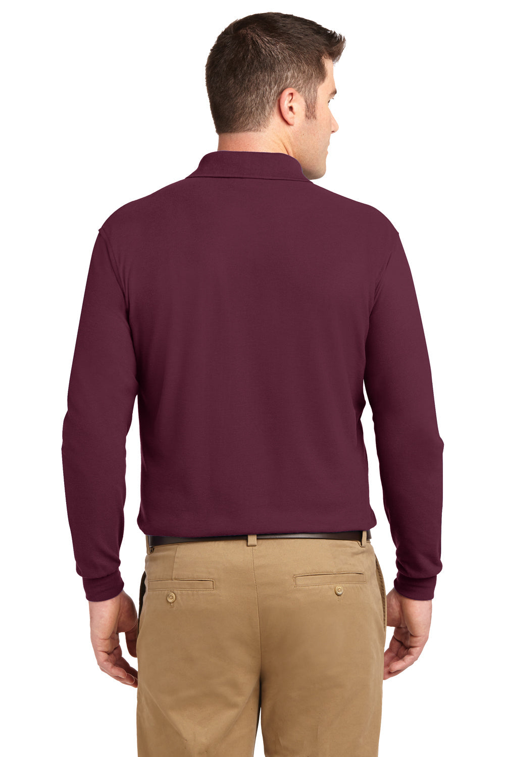 Mens Silk Touch Wrinkle Resistant Long Sleeve Polo Shirt - Burgundy