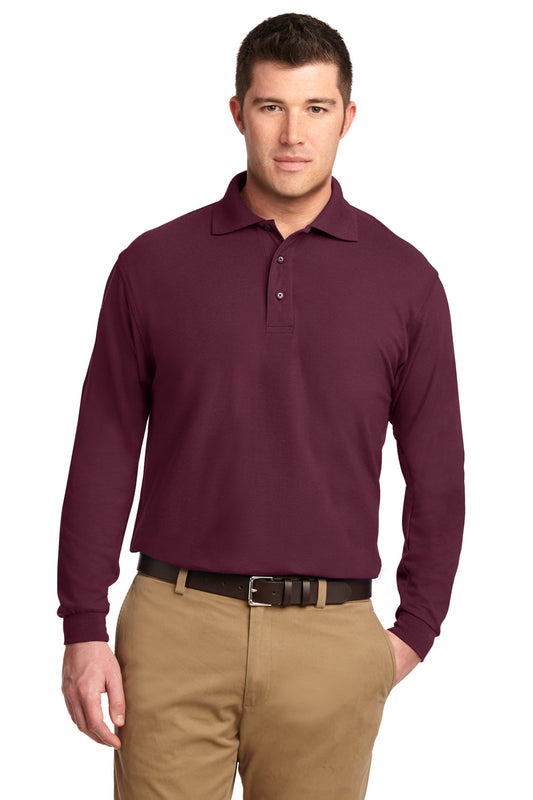 Mens Silk Touch Wrinkle Resistant Long Sleeve Polo Shirt - Burgundy